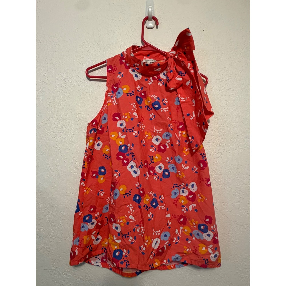 Tyler Boe Floral Sleeveless Bow Neck Top Coral Orange Cotton Blouse Medium